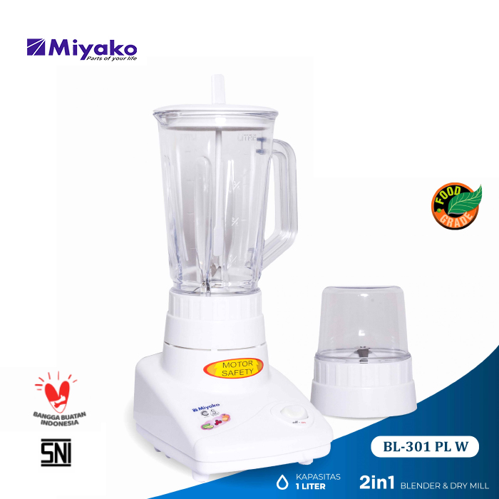 Miyako Blender Plastik 1 Liter 2in1 - BL301PLW | BL-301 PLW White